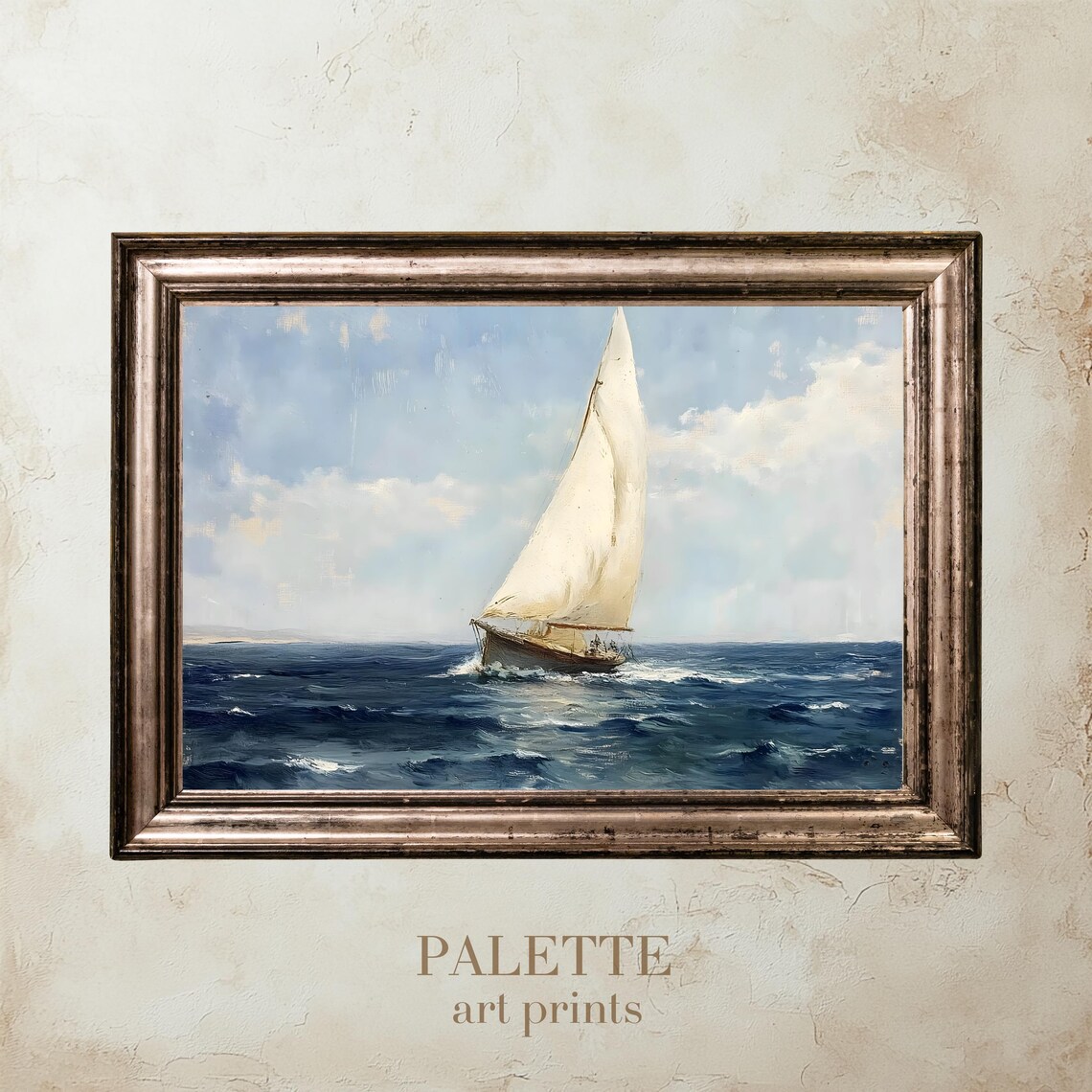 Majestic Sailboat on Open Sea Vintage Style Nautical Oil Poster - Image 3