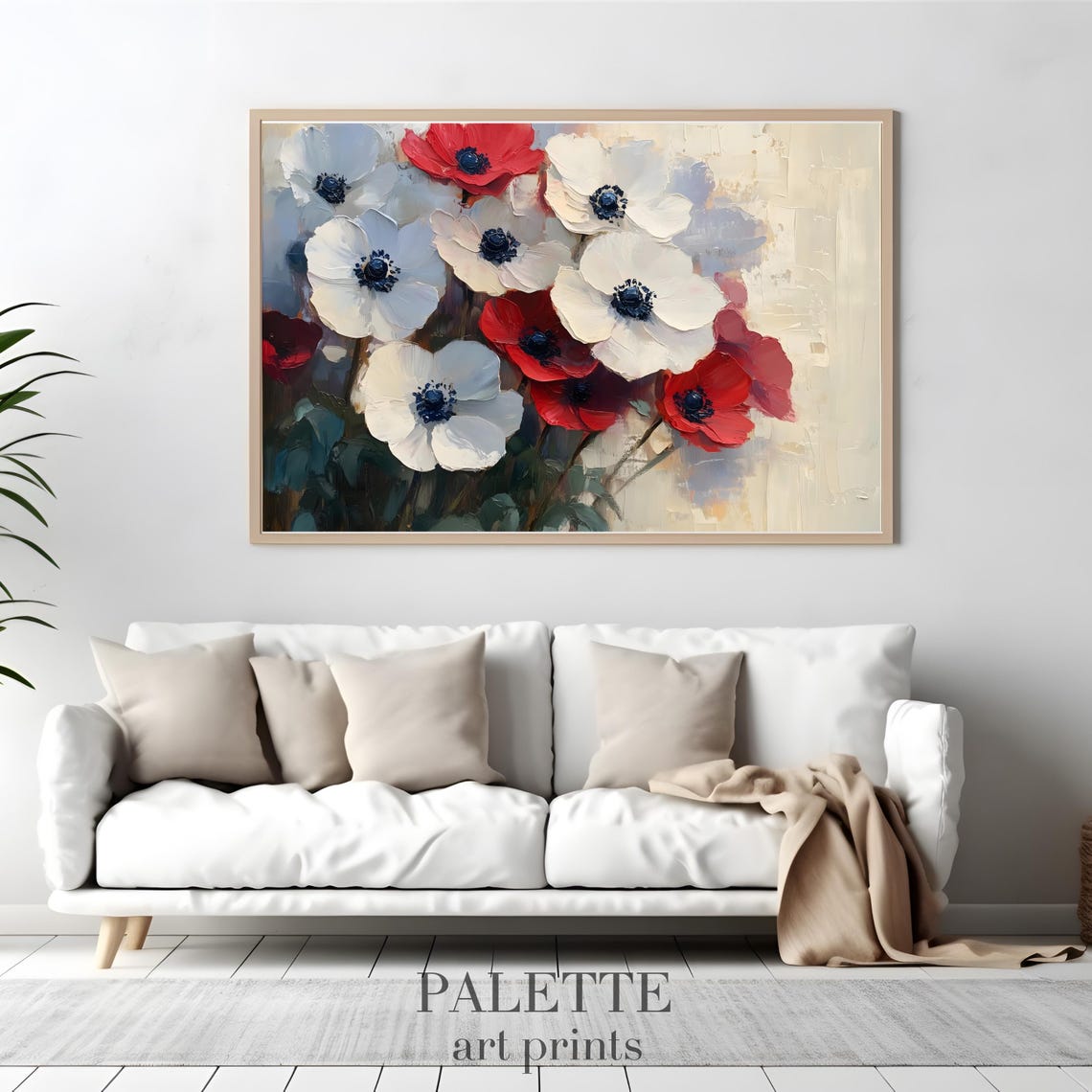 Red White Anemone Blooms Bold Impasto Floral Painting Poster - Image 2