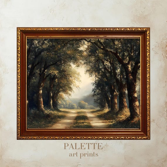 Tranquil Forest Pathway Oil Painting Scenic Woodland Artwork Nature Wall Art Print For Home Tree Landscape Lnd060