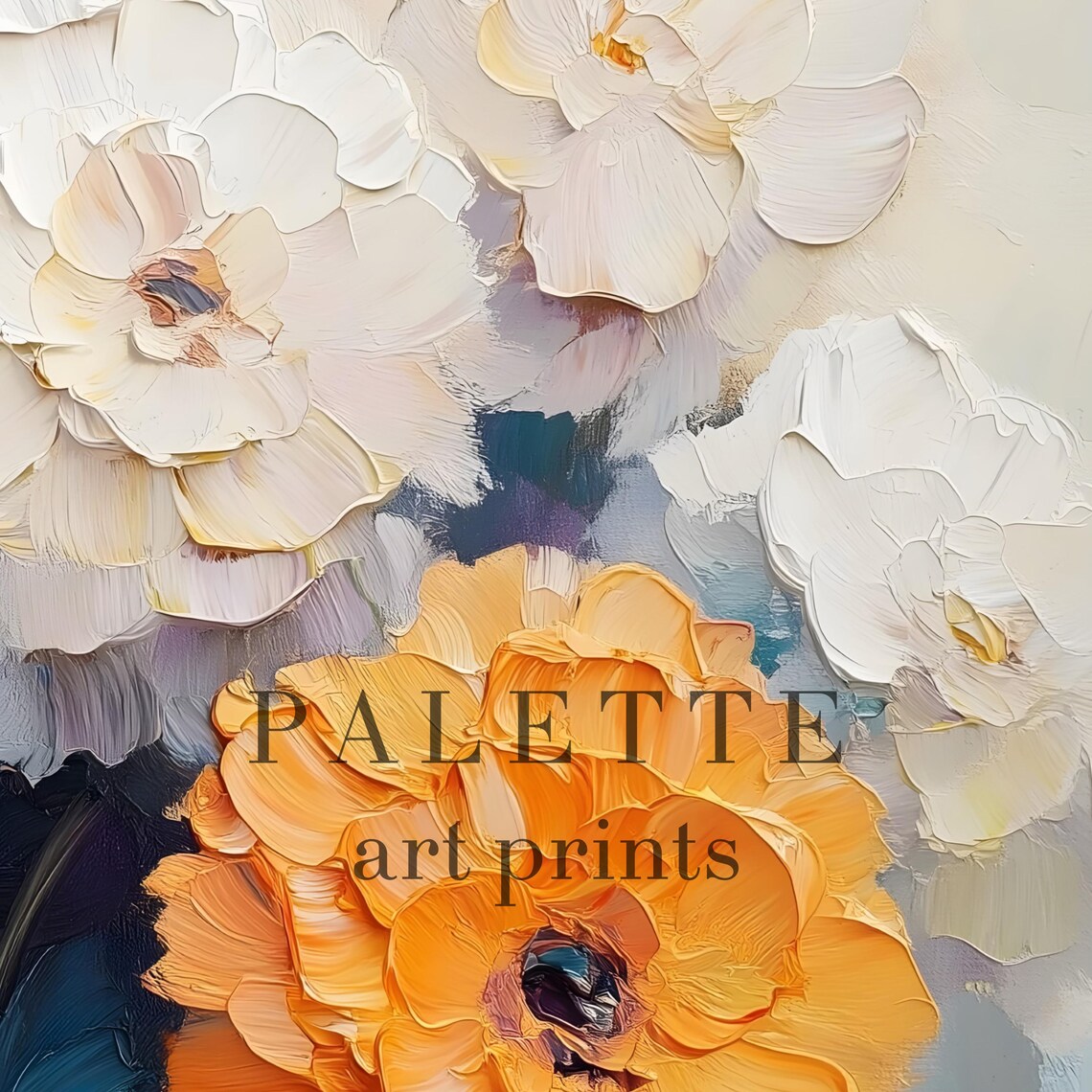 Orange and White Blooms Impasto Oil Vibrant Flower Painting Poster - Image 2