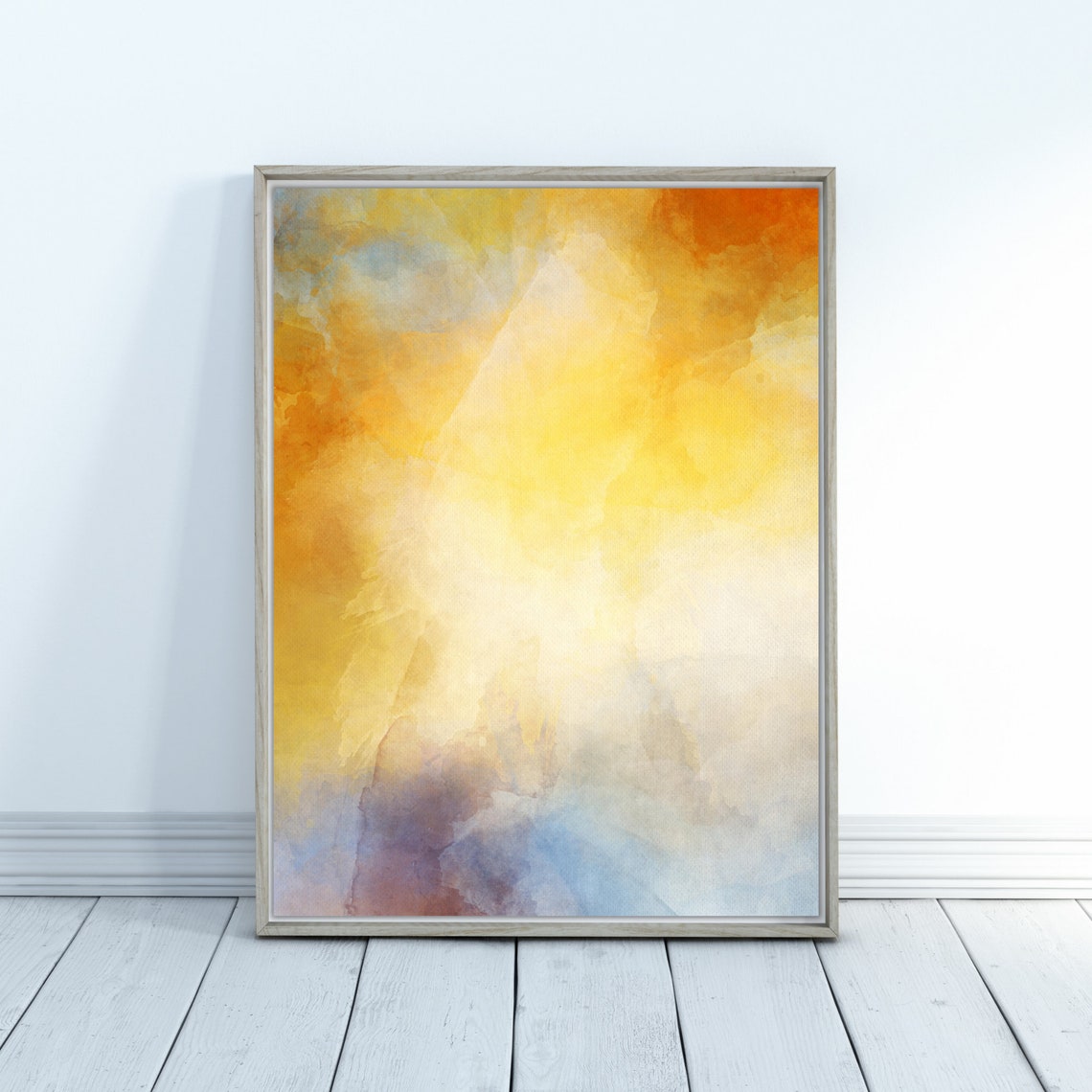 Warm Orange and Yellow Watercolor Sunburst Abstract Artwork Poster