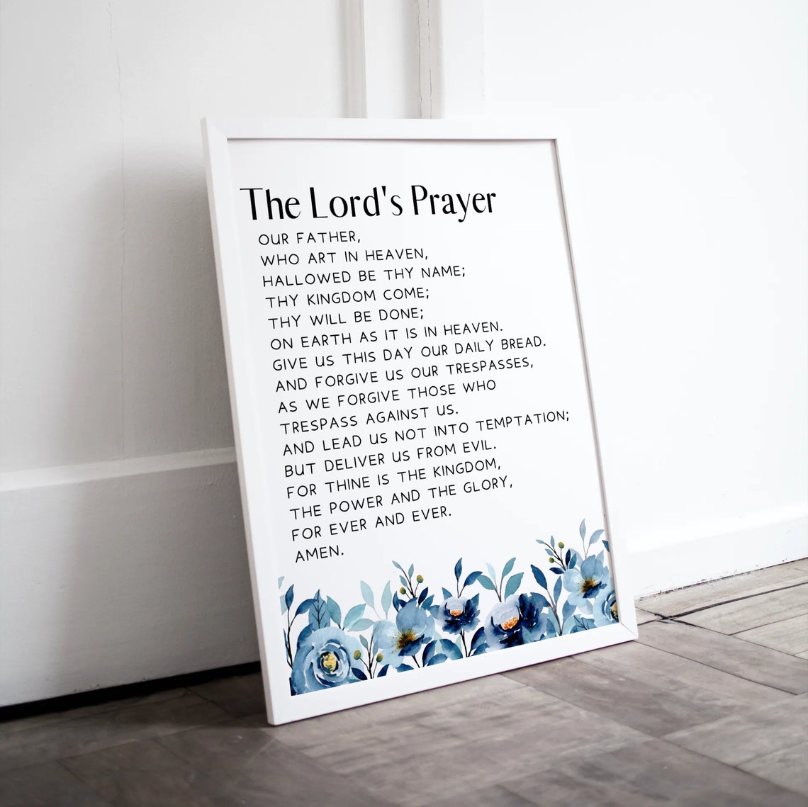 The Lord's Prayer Full Text Blue Floral Watercolor Faith Poster - Image 4
