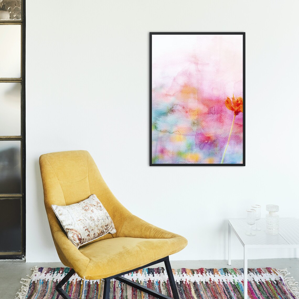 Watercolor Flower Poster Pink Orange Bloom On Pastel Floral Wash - Image 4