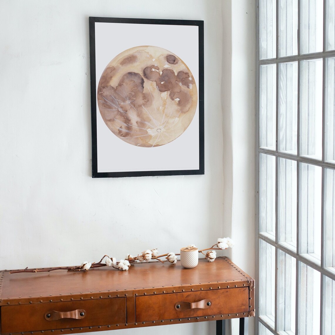 Watercolor Full Moon Poster Earthy Brown Lunar Surface Detail - Image 4