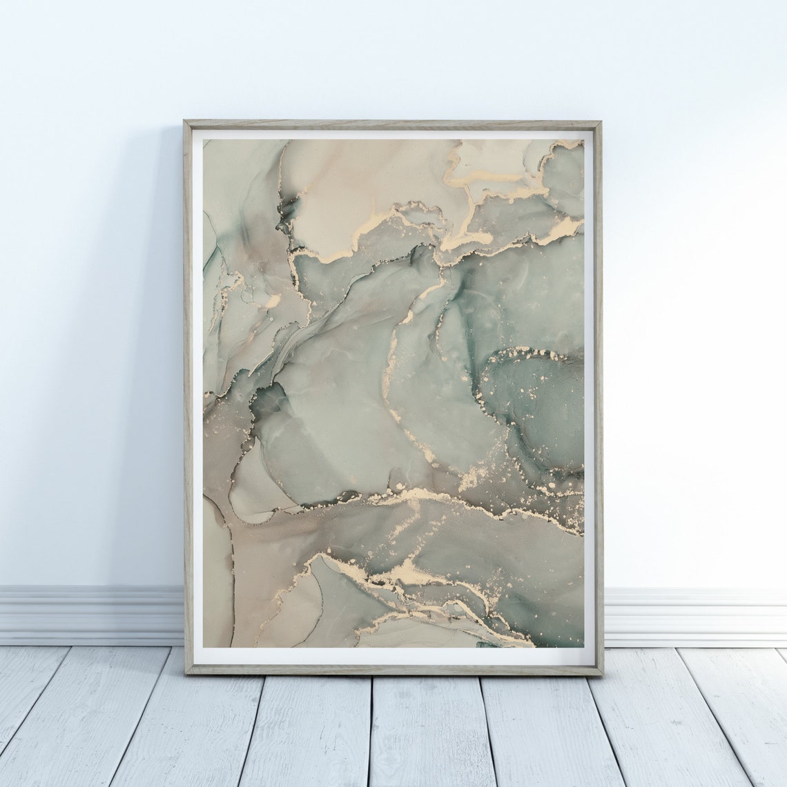 Blue And Gold Alcohol Ink Poster Abstract Marble Waves Artwork