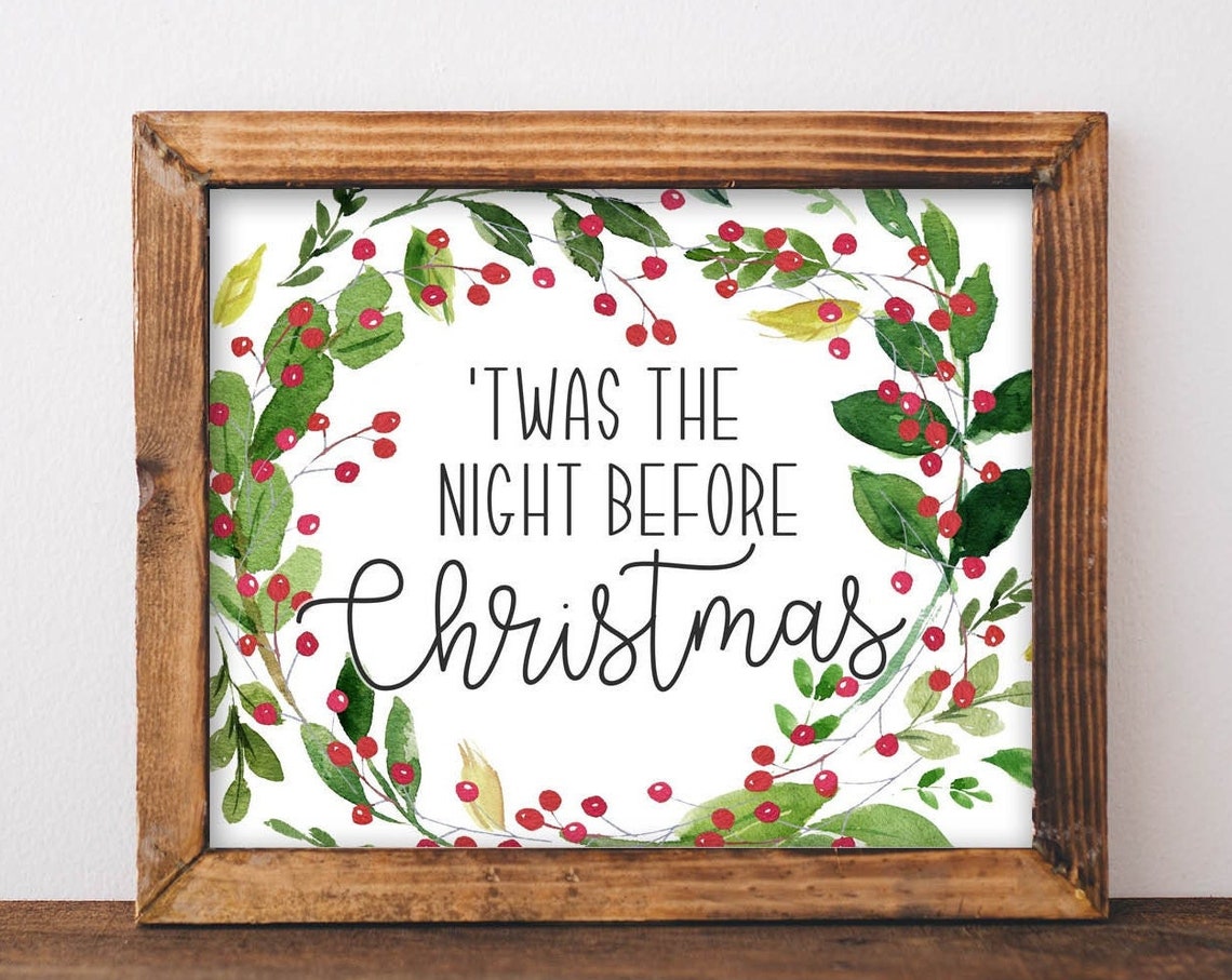 Twas the Night Before Christmas Berry Wreath Rustic Art Print
