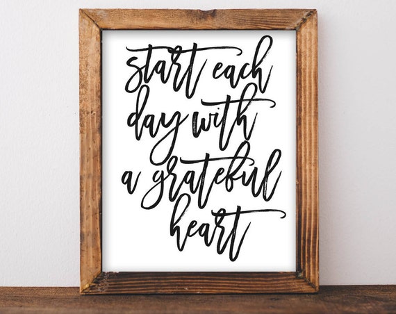 Wall Art Start Each Day With A Grateful Heart Farmhouse Style Decor Home Rustic Inspirational Quote