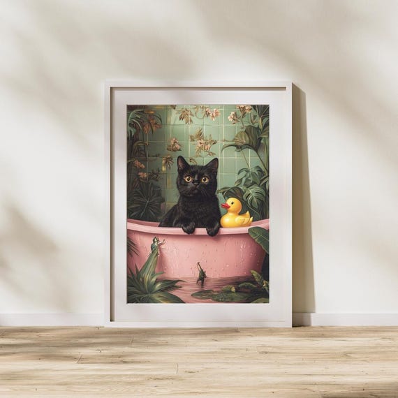 Funny Black Cat Bathroom Wall Art On Toilet Poster With Sunglasses Quirky Lover Gift Animal