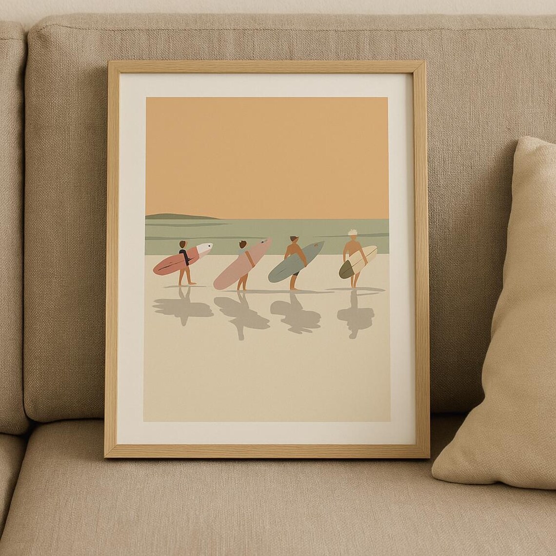 Beach Surfboard Poster Sea Minimalist Coastal Wall Art Summer Seagull Print Boho Ocean Decor Modern Surfer Illustration