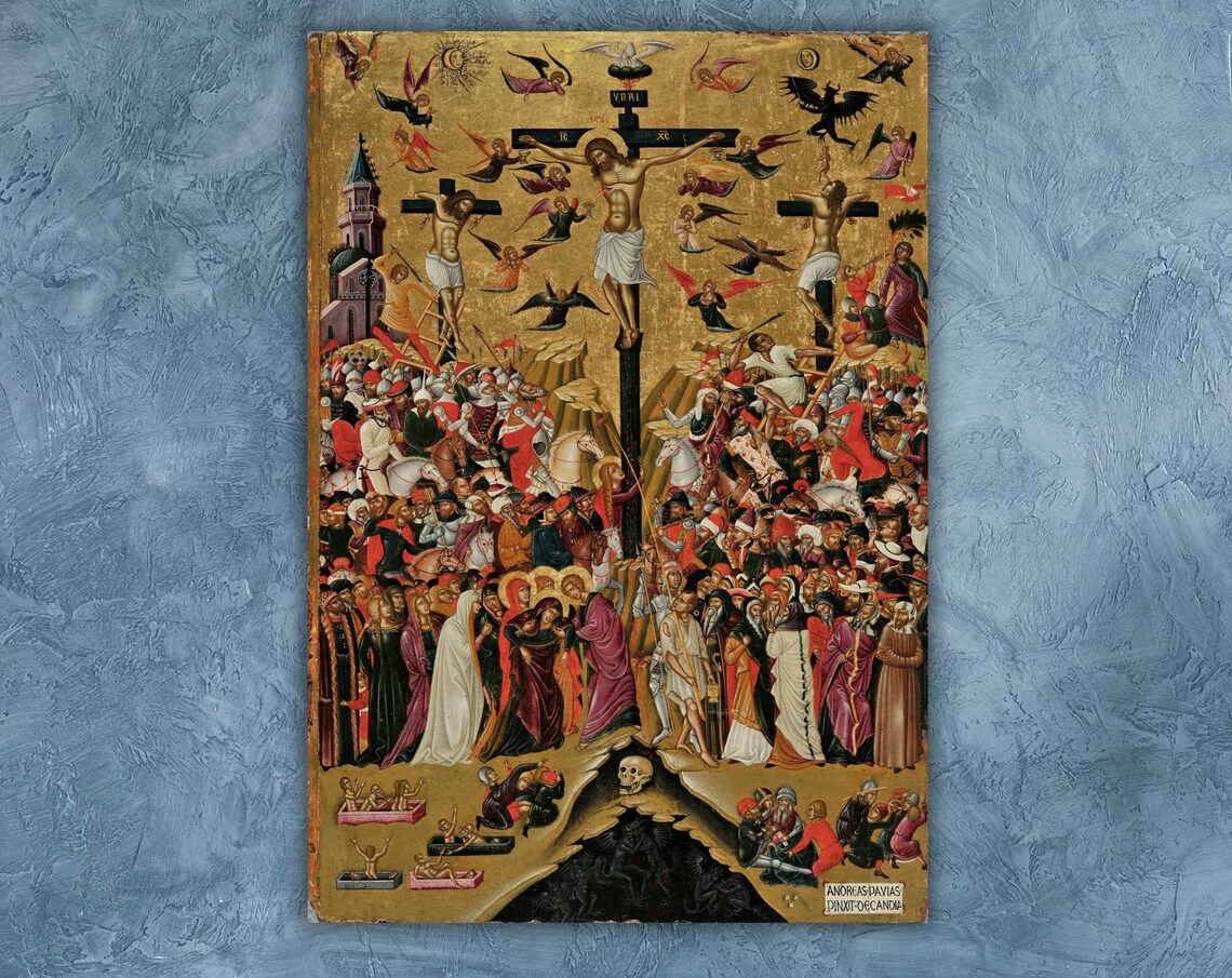 Andreas Pavias Crucifixion Byzantine Gold Medieval Religious Art Poster - Image 3