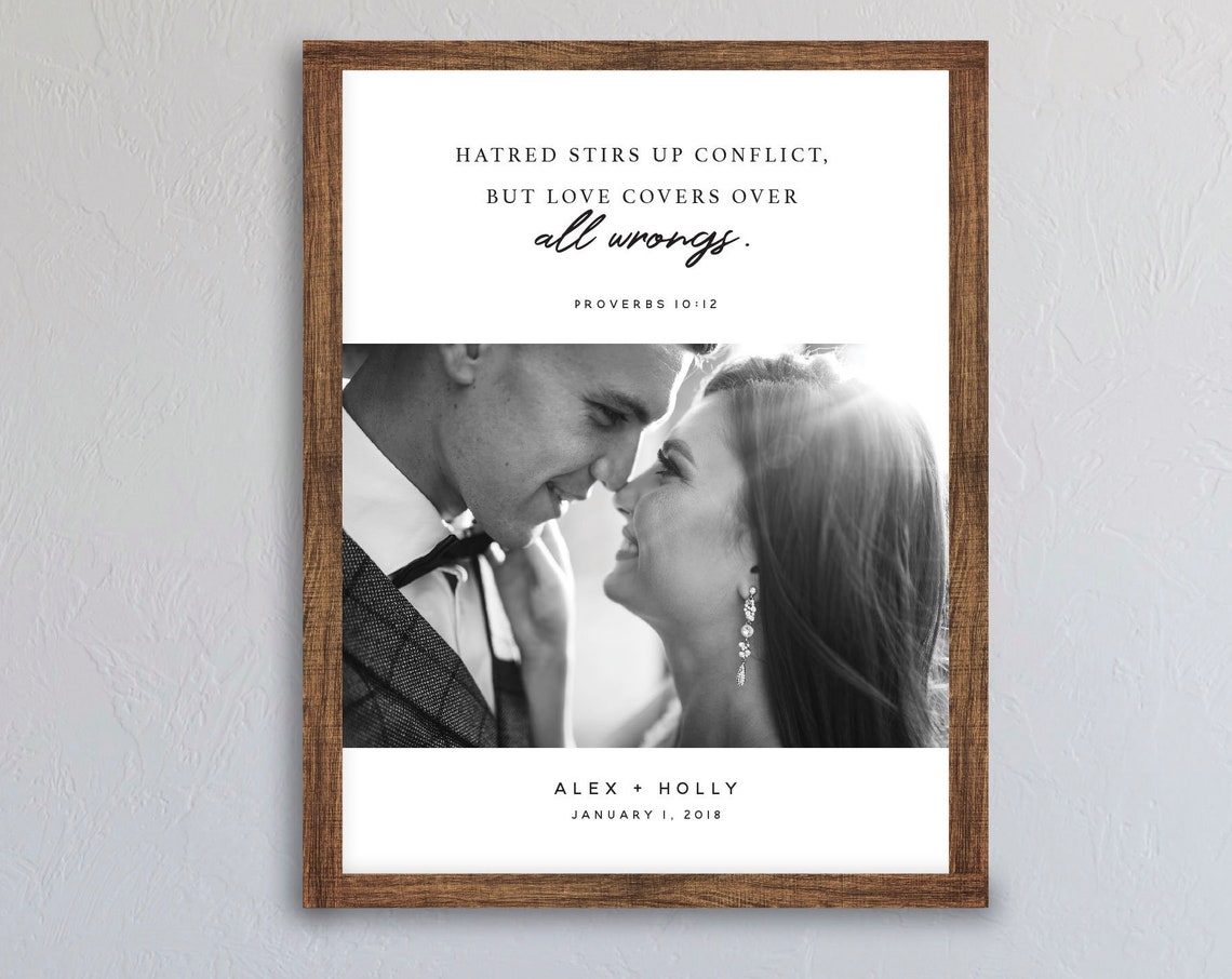 Wedding Photo With Custom Bible Verse Wood Framed Wall Decor Background Color Stain Options Bedroom Decor - Image 3