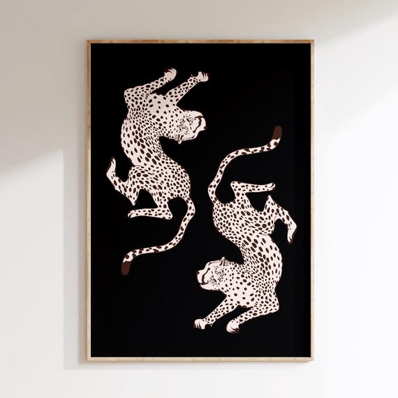Black Cheetah Animal Print Trendy Wall Art Leopard Poster Preppy Dorm Decor Apartment Maximalist Retro Y2k