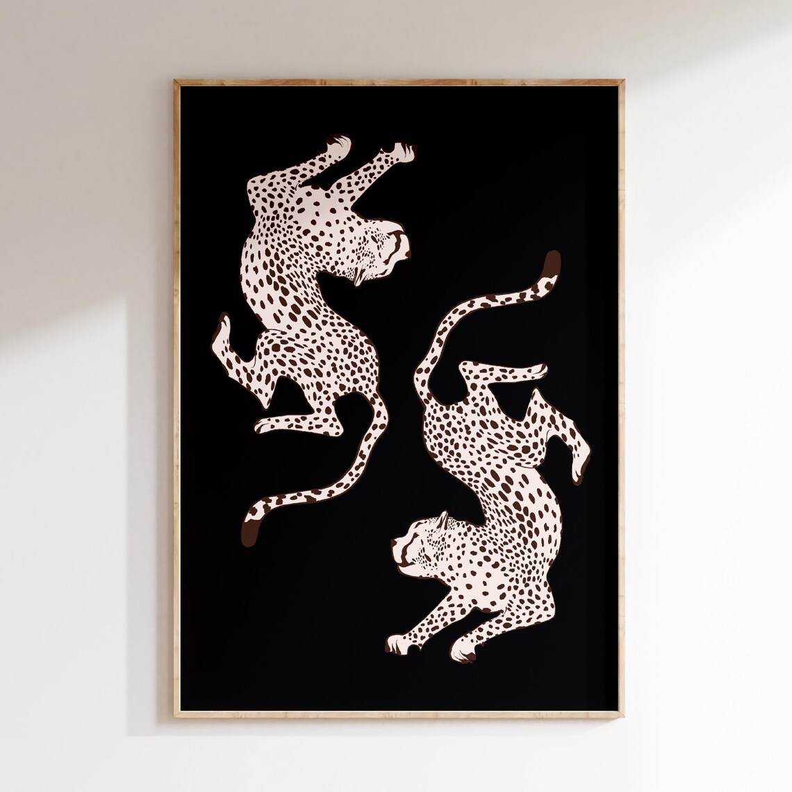 White Cheetah Pair On Black Bold Leopard Maximalist Room Poster