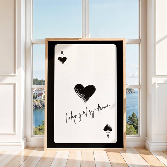 Lucky Girl Syndrome Playing Card Print Black Wall Art Cool For Dorm Bedroom Or Bar Cart Decor
