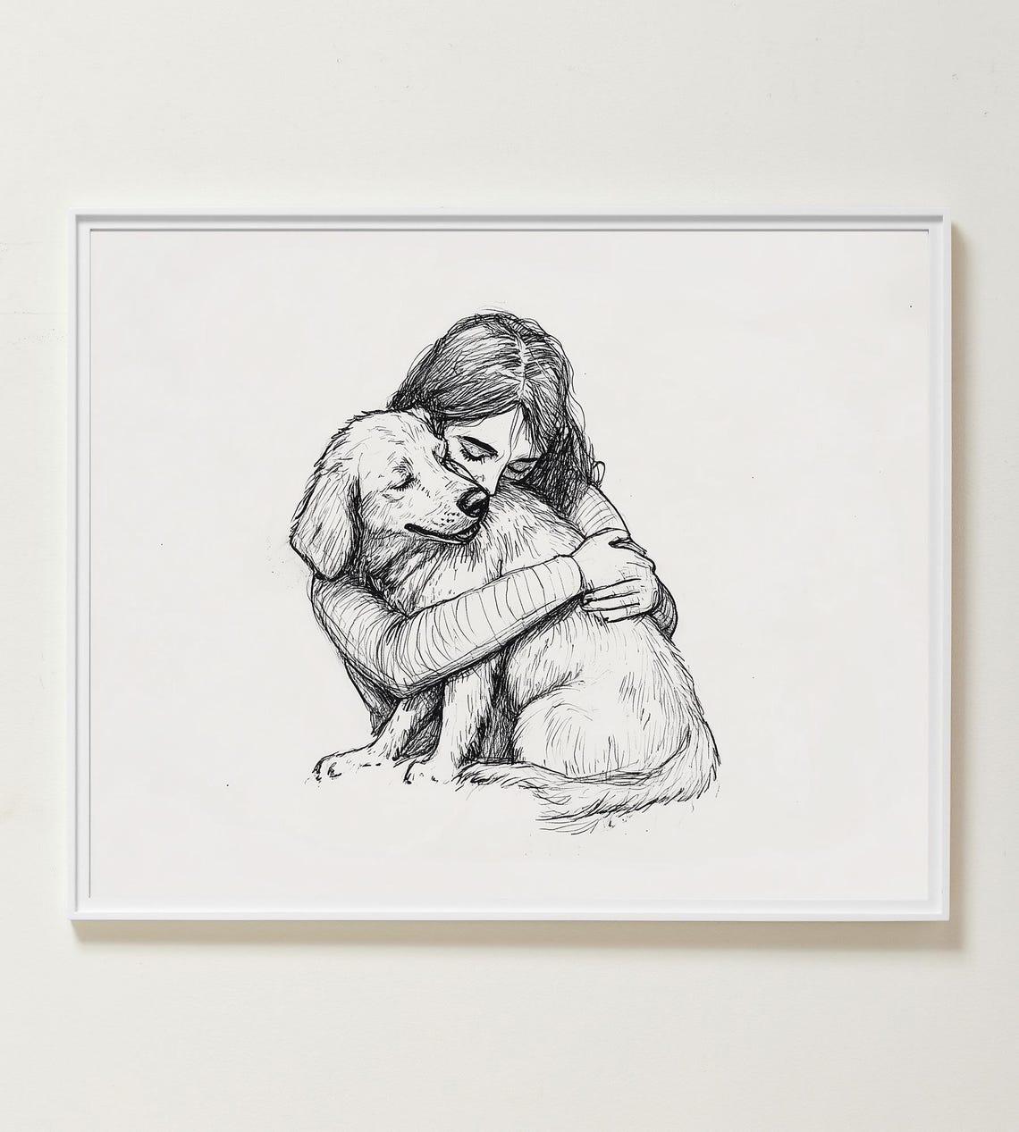 Girl And Dog Hug Wall Art Countryside Dog Print Dog Lovers Farmhouse Pet Poster Vintage Wall Art Instant Wall Art