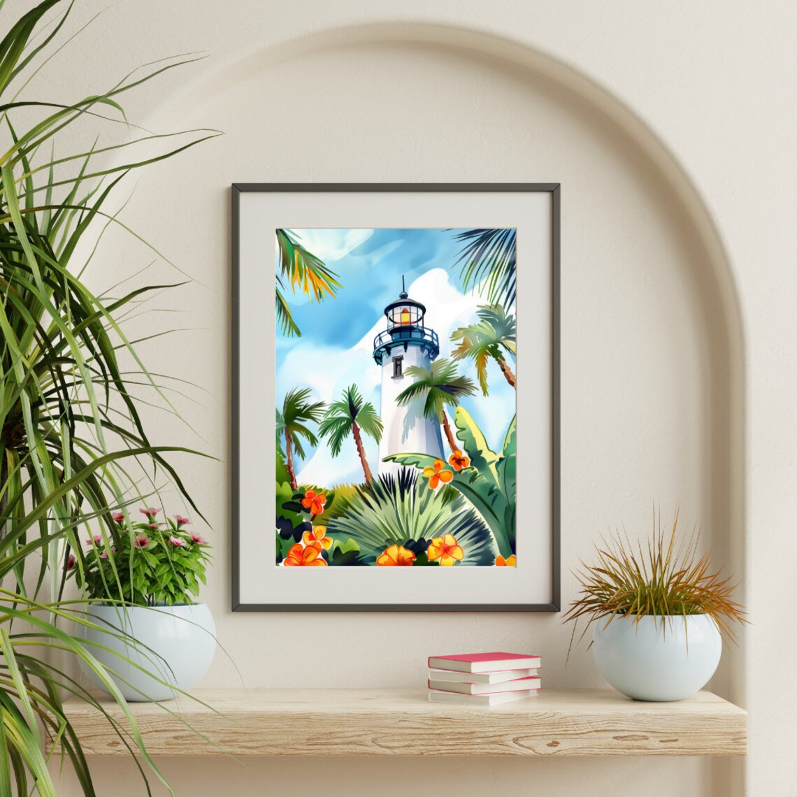 Key West Lighthouse Watercolor Travel Poster, Florida Keys - Image 2
