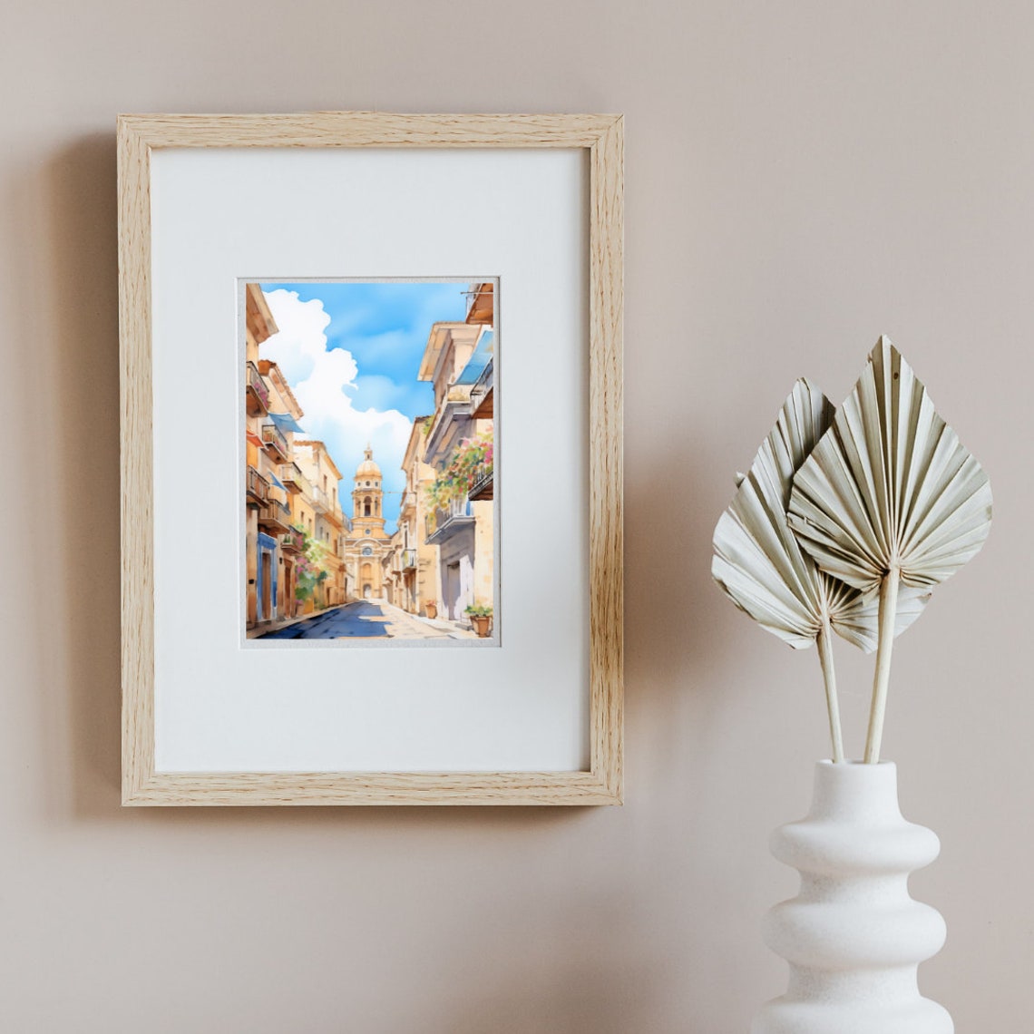 Palermo Sicily Flower Lined Street with Bell Tower Watercolor Poster - Image 2