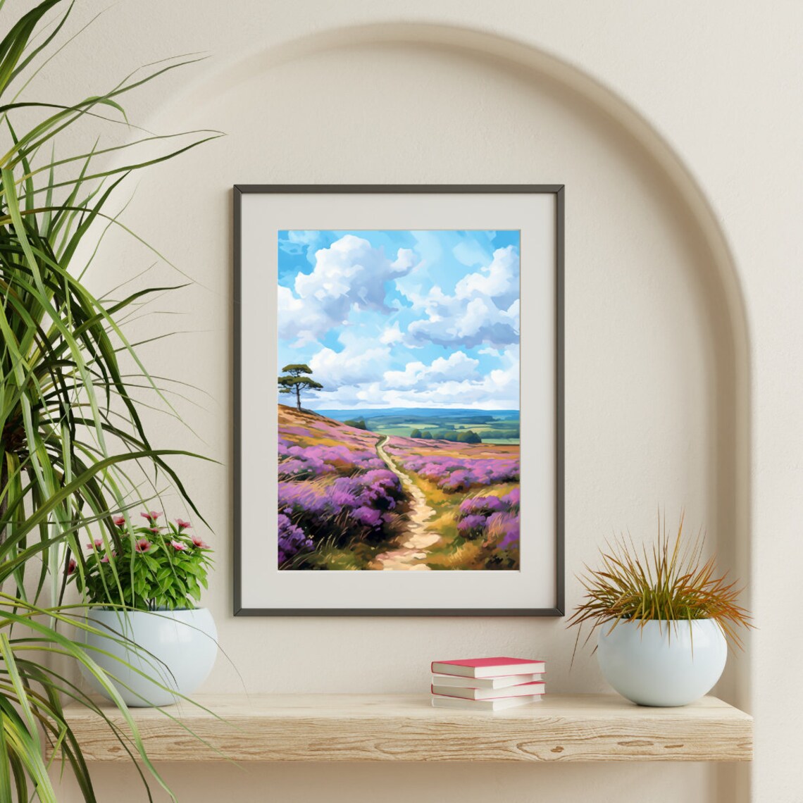 North York Moors Heather in Bloom Watercolor Landscape Poster - Image 3