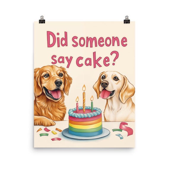 Dogs And Cake Watercolor Print Dog Wall Art Puppy Artwork Pet Nursery Decor Dessert Cute Puppies Poster Food Birthday