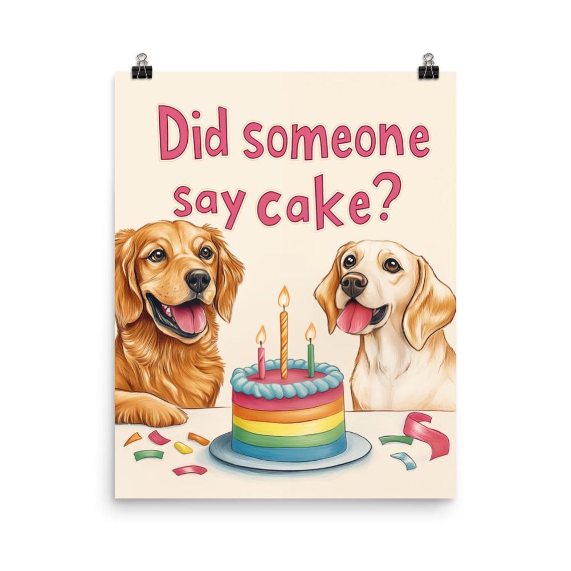 Dogs And Cake Watercolor Print Dog Wall Art Puppy Artwork Pet Nursery Decor Dessert Cute Puppies Poster Food Birthday