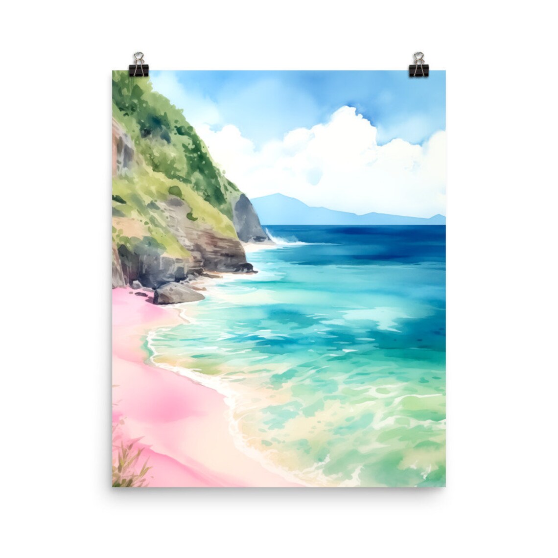 Horseshoe Bay Beach Watercolor Art Print, Bermuda