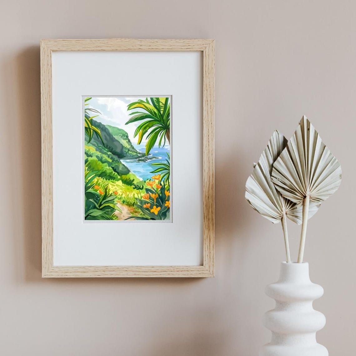 Madeira Tropical Coast with Palms and Cliffs Watercolor Poster - Image 2