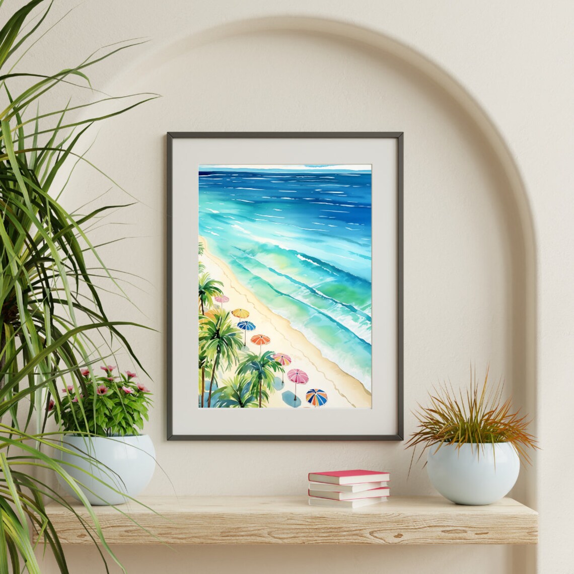 Miami Beach Aerial View With Colorful Umbrellas and Palms Poster - Image 3