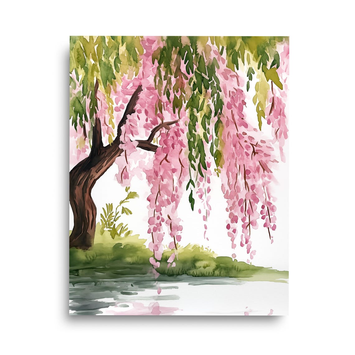 Weeping Cherry Blossom Tree Watercolor Print Japanese Garden Wall Art Japan Travel Gift Botanical Home Decor Spring Season Artwork
