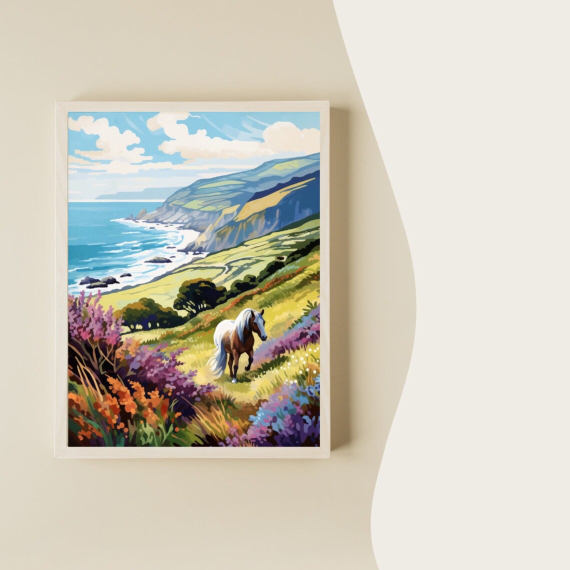 Exmoor Pony on Heather Hills Above the Wild Coastline Art Poster - Image 2