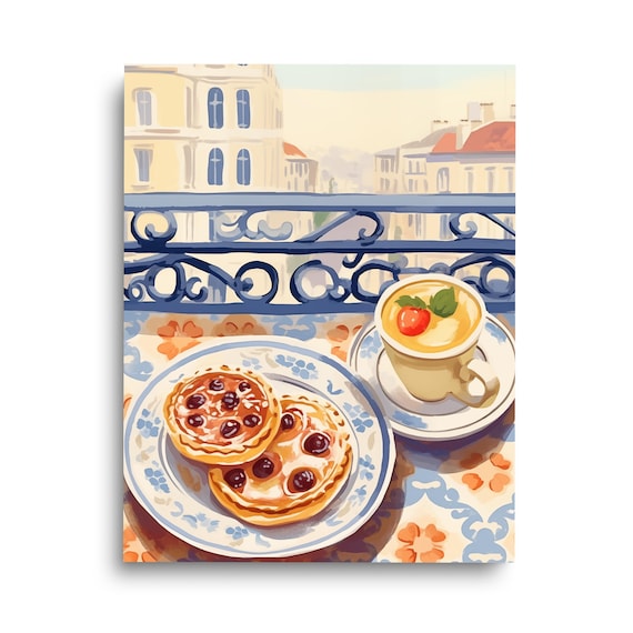 Pastel De Nata Watercolor Print Portuguese Food Kitchen Decor Portugal Travel Gift European Pastry Poster Wall Art Lisbon