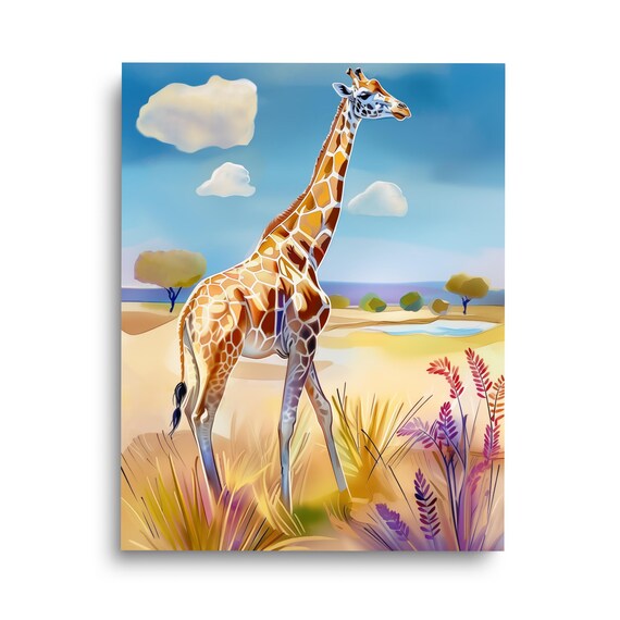 Giraffe Watercolor Print Wildlife Wall Art Africa Travel Gift Animal Poster African Landscape Savannah Nursery Animals Decor