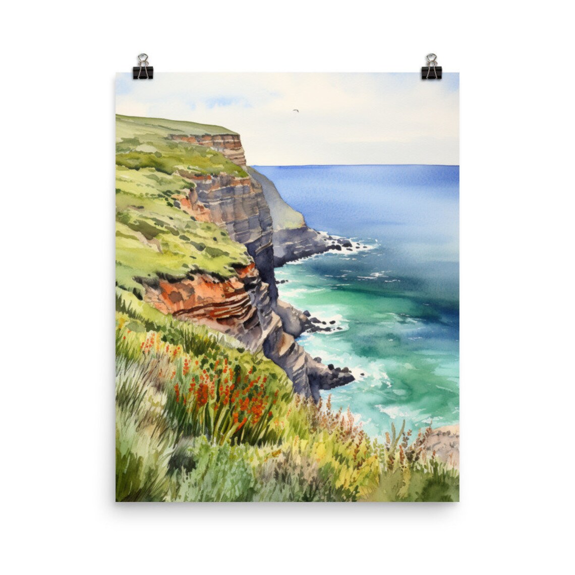 Cape Point South Africa Coastal Cliffs Watercolor Travel Poster
