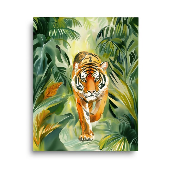 Tiger Watercolor Print Wildlife Wall Art Tropical Forest Decor Jungle Poster Animal Painting Animals Nursery Big Cat