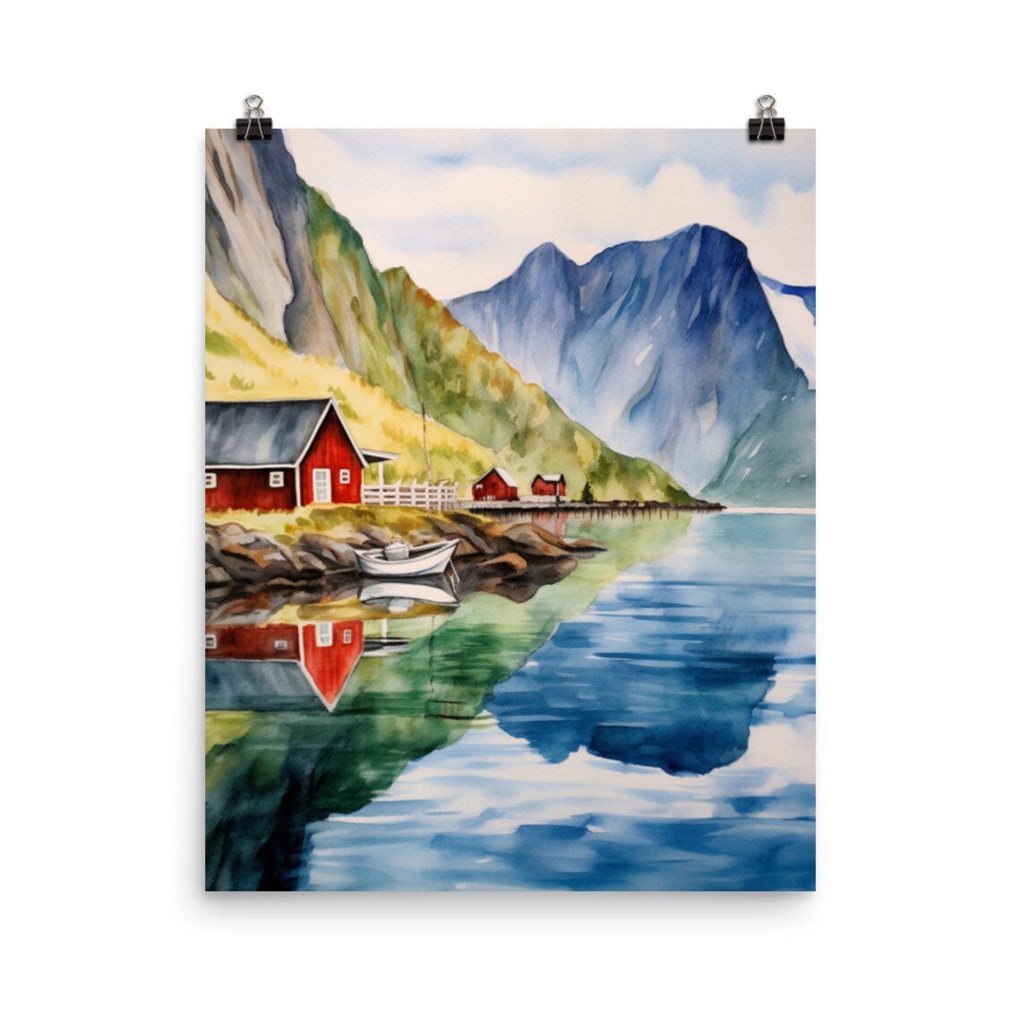 Lofoten Islands Watercolor Travel Poster, Norway