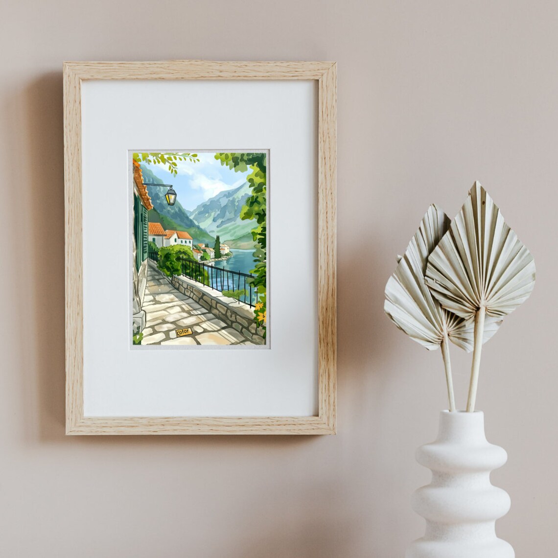 Kotor Montenegro Stone Walkway along the Bay Watercolor Poster - Image 2
