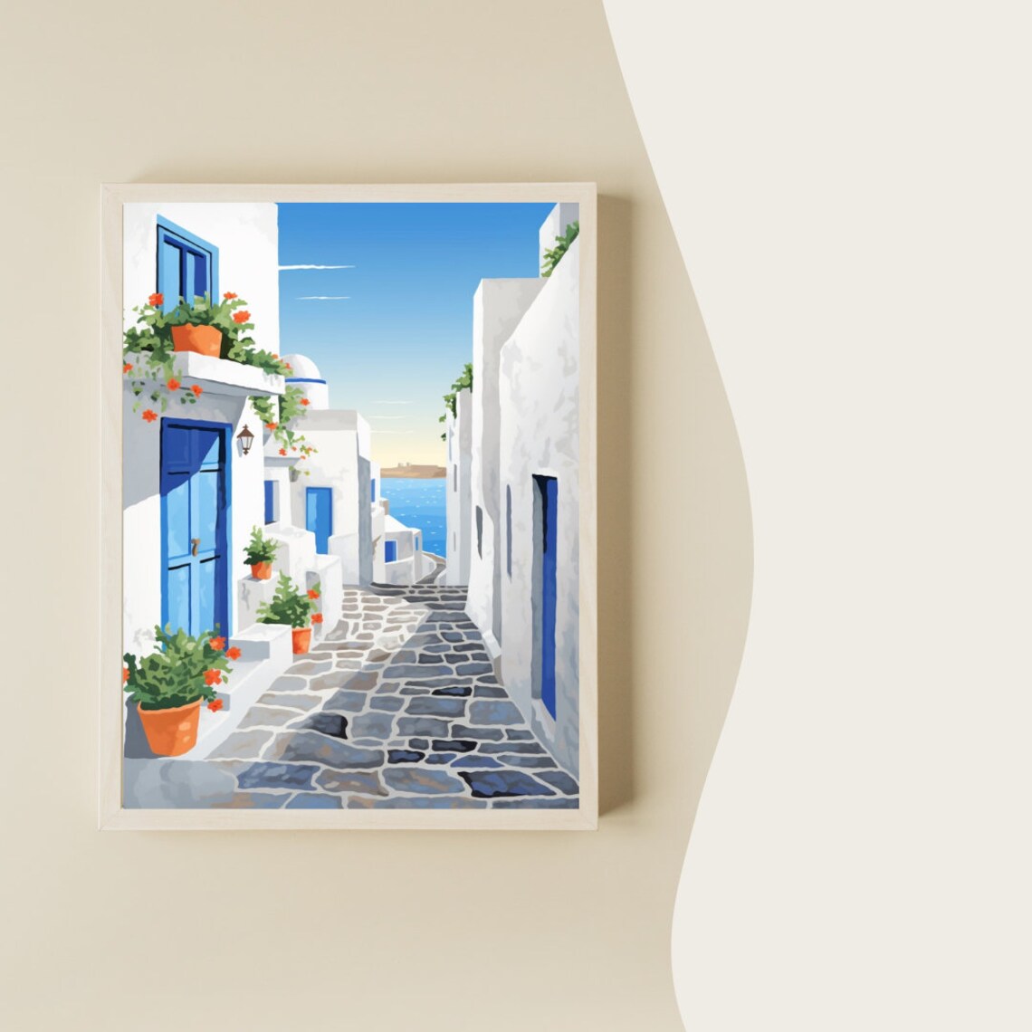 Kos Watercolor Travel Poster, Greek Island Seaside - Image 2