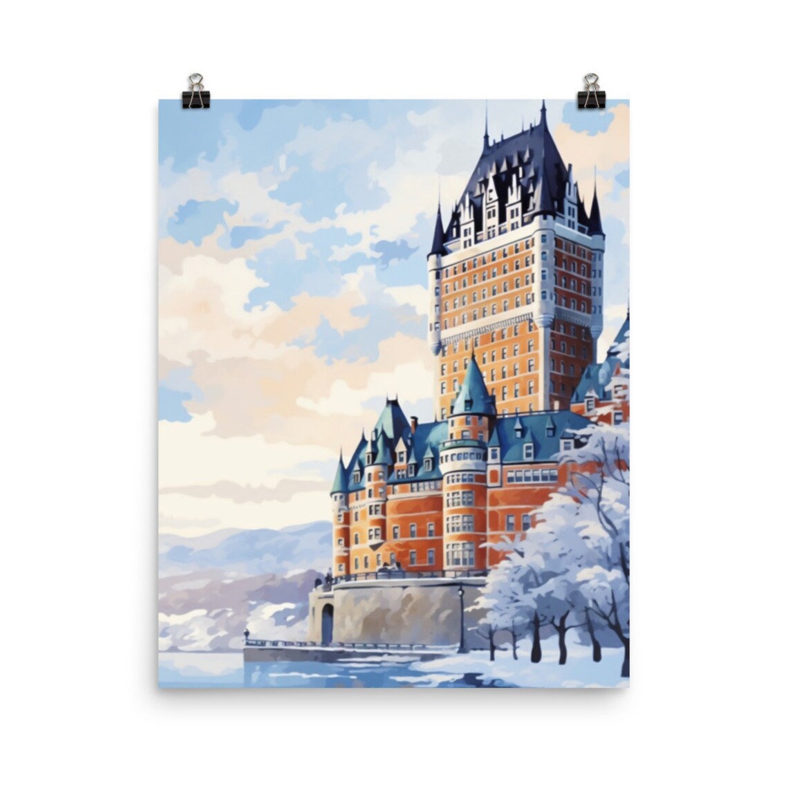 Chateau Frontenac Winter Quebec Canada Watercolor Castle Poster
