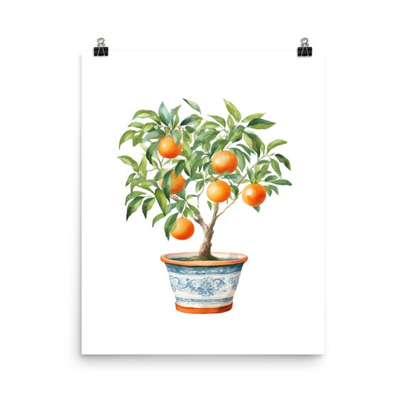 Orange Tree Watercolor Print, Kitchen Wall Art