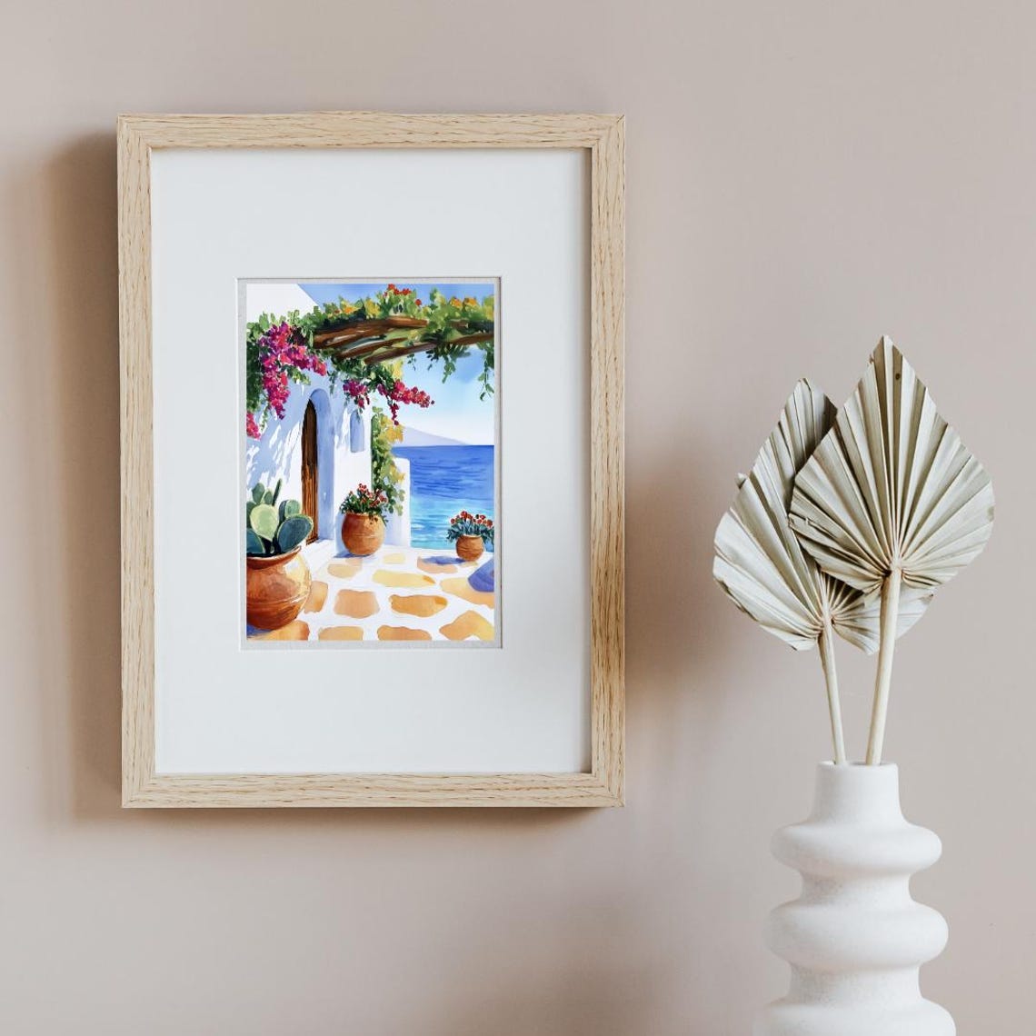 Greek Island Pergola Bougainvillea Sea Terrace Watercolor Poster - Image 2