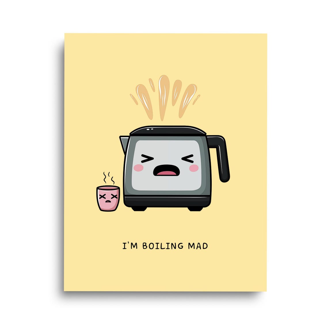 Angry Kettle Cartoon Im Boiling Mad Funny Kitchen Pun Art Poster