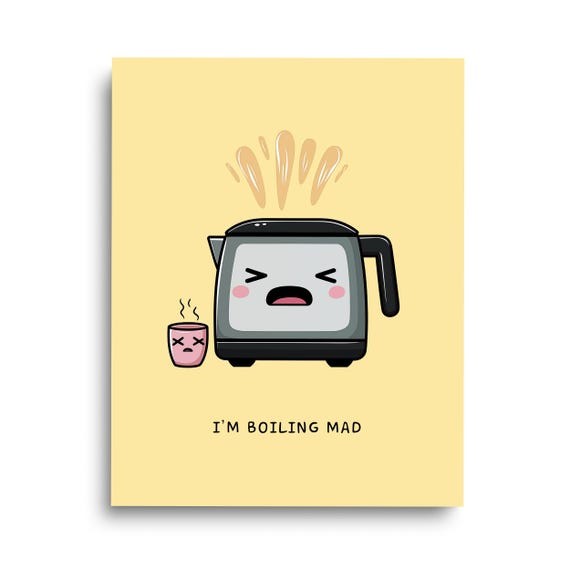 Cranky Kettle Print Funny Kitchen Home Decor Quirky Cooking Wall Art Chef Pun Restaurant Artwork Foodie Gift Witty Appliance
