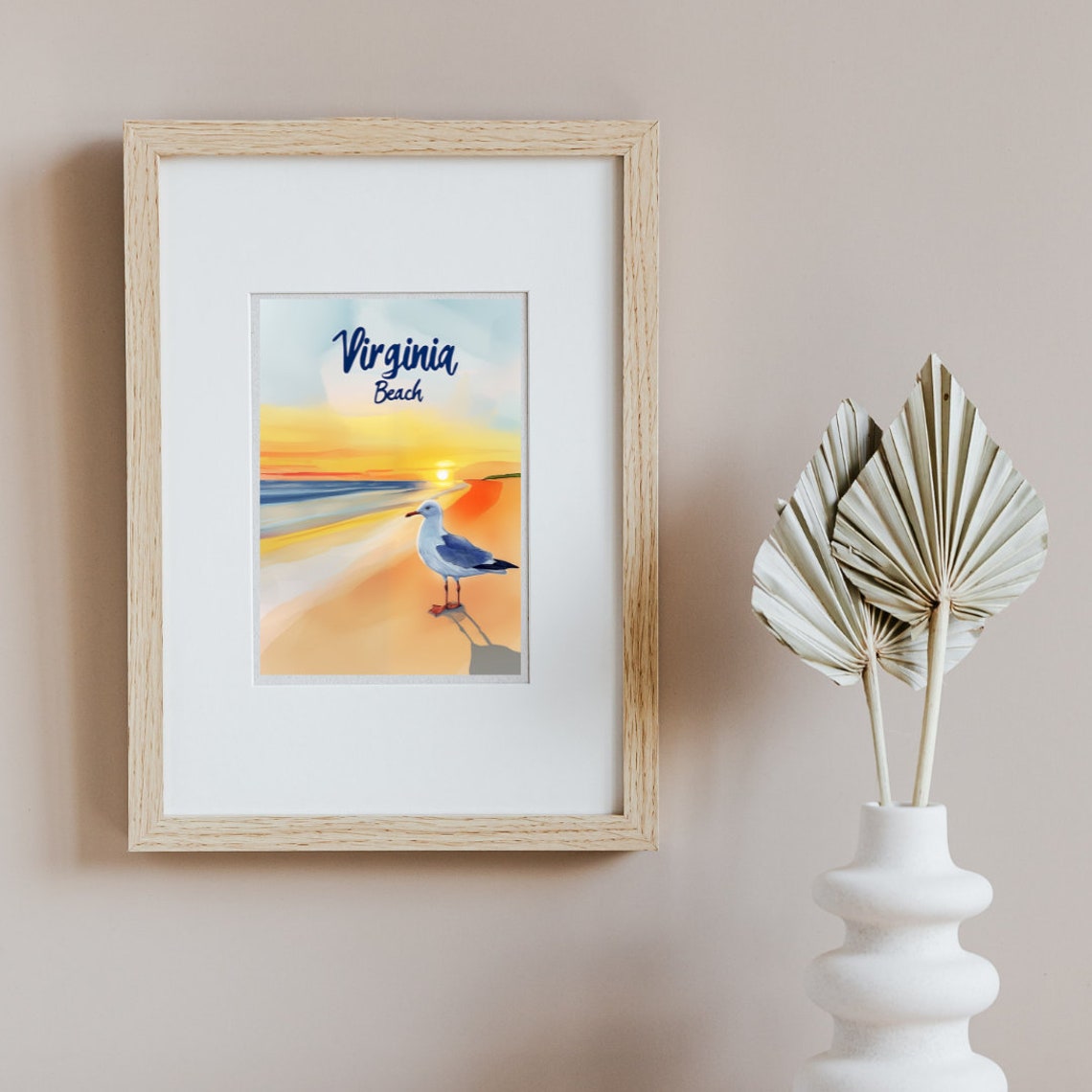 Virginia Beach Sunrise With Seagull on a Golden Shoreline Poster - Image 2