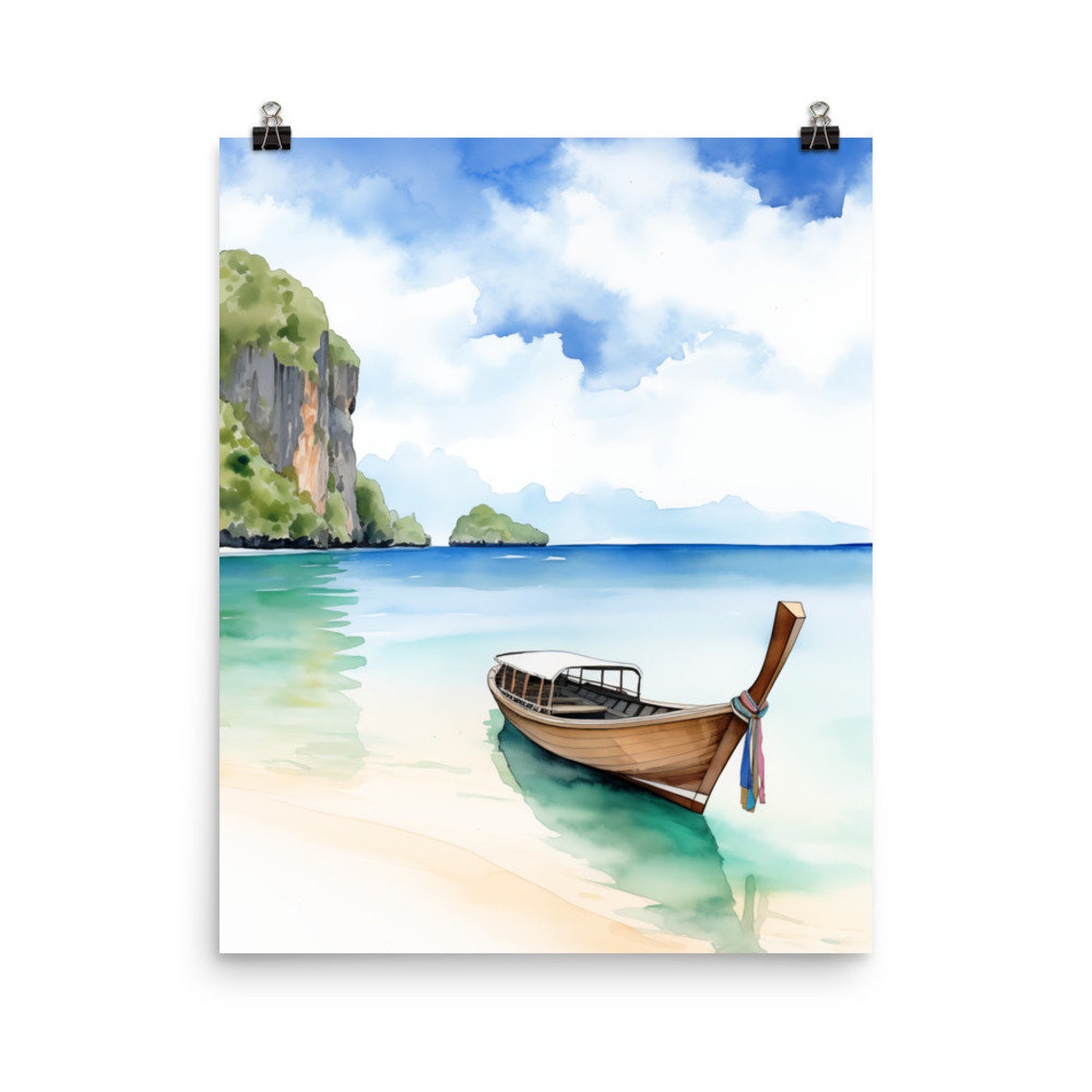 Ko Kradan Thailand Longtail Boat Watercolor Beach Travel Poster