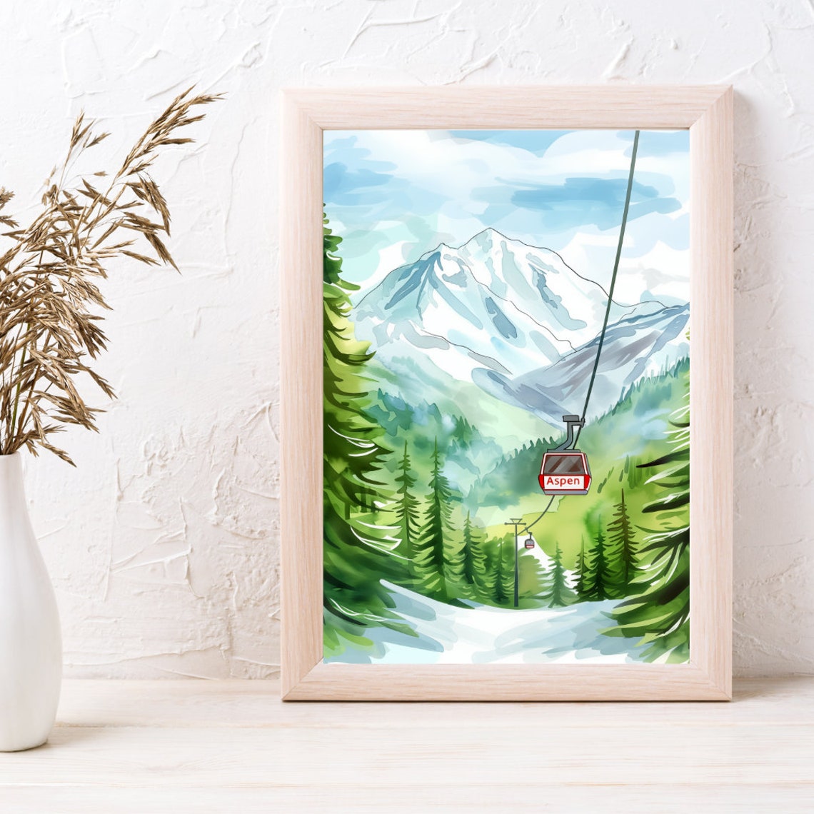 Red Aspen Gondola Gliding Over Snowy Pine Forest Mountain Poster - Image 3