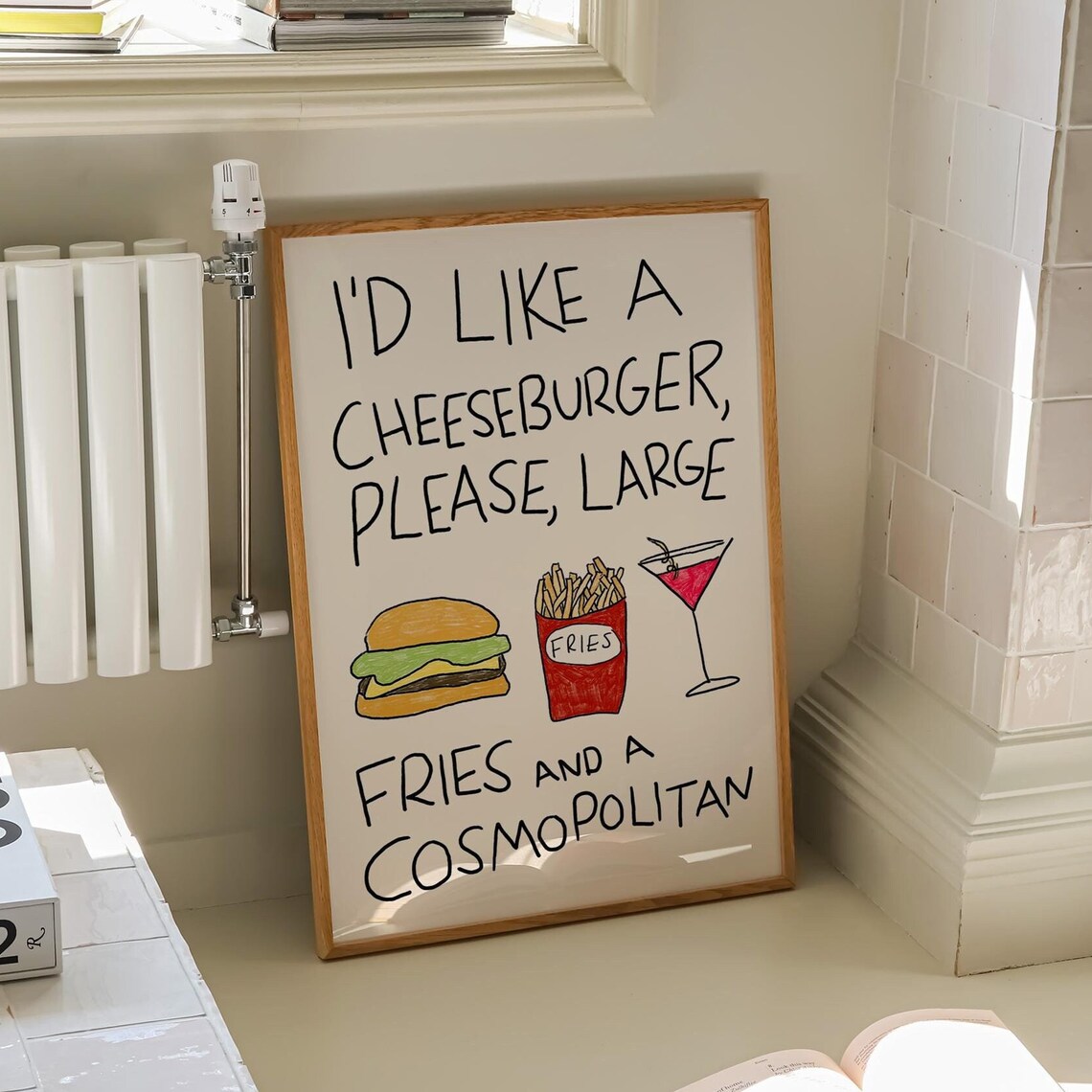 Cheeseburger Fries Cosmopolitan Fun Hand Lettered Food Quote Poster