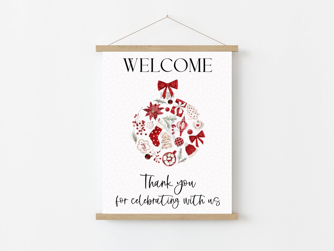 Christmas Welcome Sign Red Ornament Thank You Party Celebration Poster - Image 2