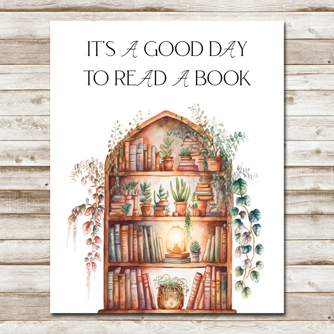Cozy Its A Good Day To Read A Book Botanical Bookshelf Watercolor Poster - Image 4