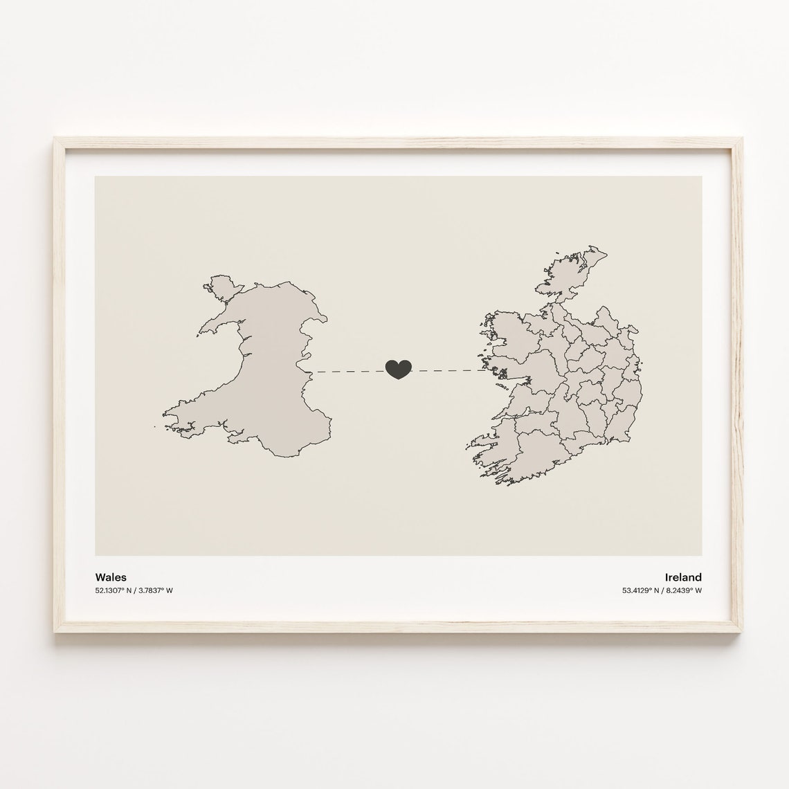 Wales And Ireland Long Distance Love Minimalist Heart Map Poster
