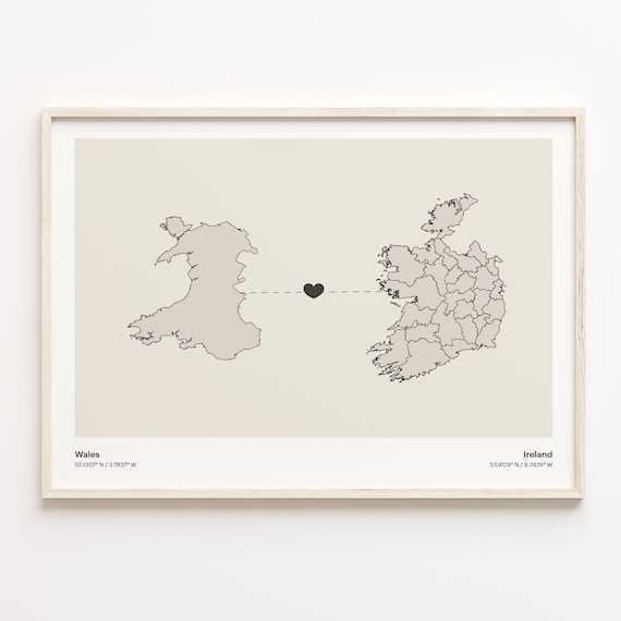 Wales And Ireland Long Distance Love Minimalist Heart Map Poster