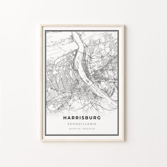 Harrisburg Pennsylvania Minimalist City Street Map Travel Decor Poster